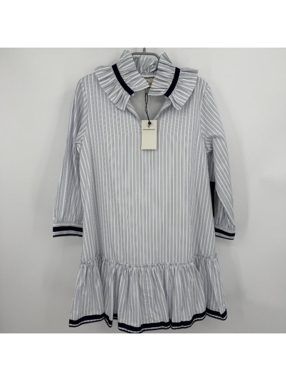 Tuckernuck Women's Grosgrain Trim Oxford Stripe Bouvier Dress sz XS NWT